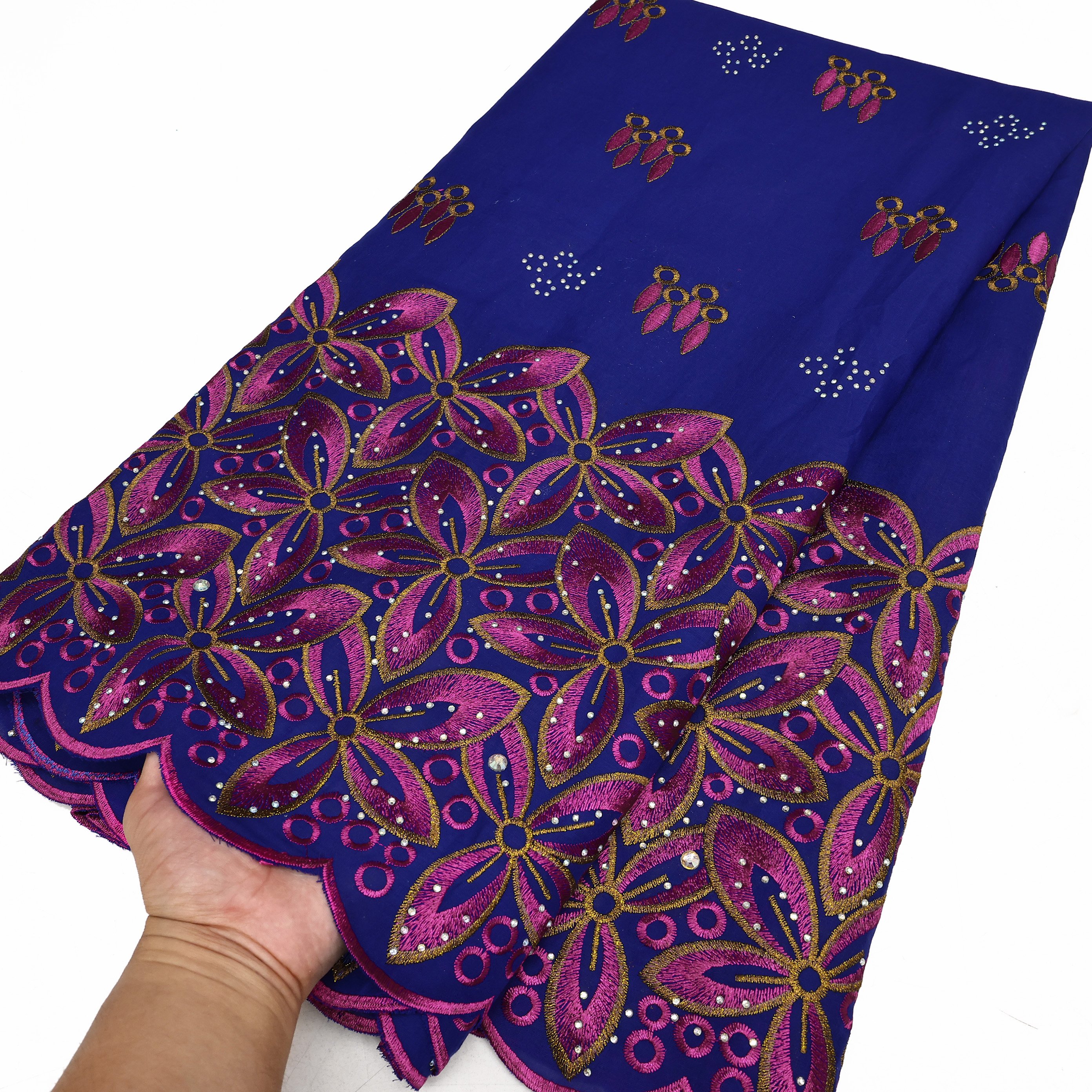 NI.AI Classic Style Cotton Embroidery Cloths Lace Swiss Voile Laces Fabrics with Stones For Party Dresses