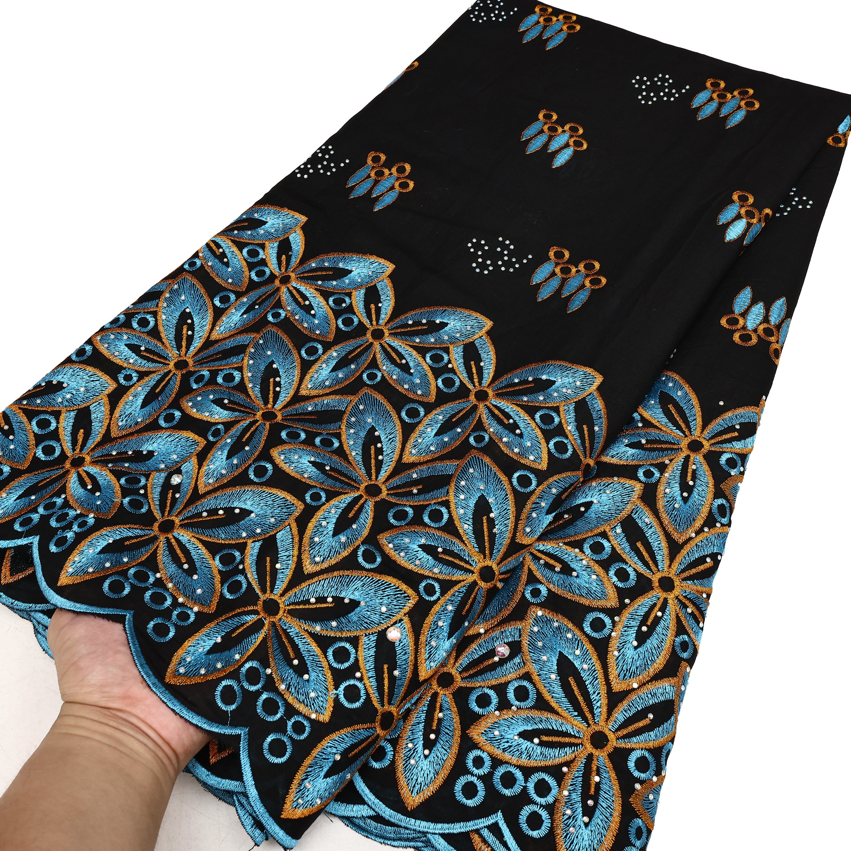 NI.AI Classic Style Cotton Embroidery Cloths Lace Swiss Voile Laces Fabrics with Stones For Party Dresses