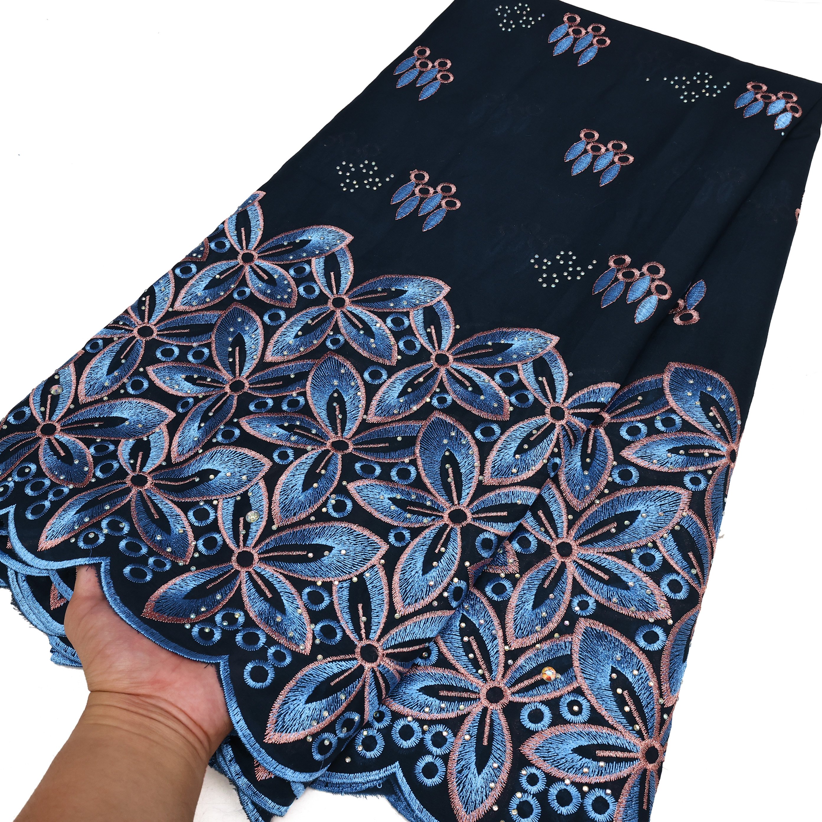 NI.AI Classic Style Cotton Embroidery Cloths Lace Swiss Voile Laces Fabrics with Stones For Party Dresses