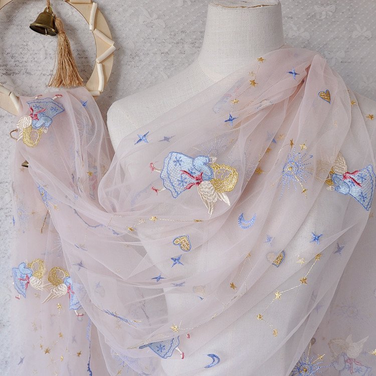 2024 Tessuto da ricamo Mesh Lace Unicorn embroidery fabric Spring and summer girl dress fabric mesh tulle embroidery fabric