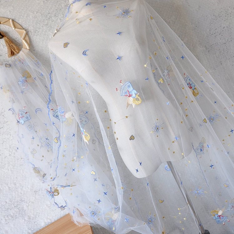 2024 Tessuto da ricamo Mesh Lace Unicorn embroidery fabric Spring and summer girl dress fabric mesh tulle embroidery fabric