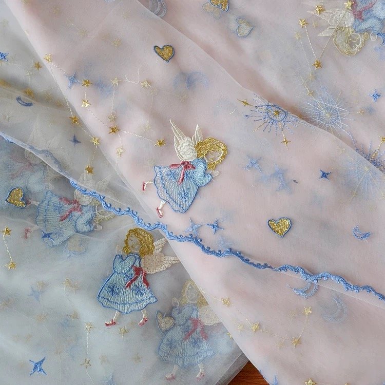 2024 Tessuto da ricamo Mesh Lace Unicorn embroidery fabric Spring and summer girl dress fabric mesh tulle embroidery fabric
