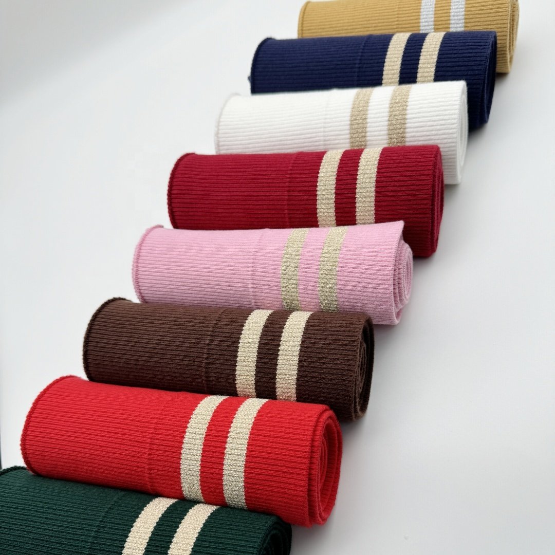 Cotton Rib Cuff Stripe Flat Knit Polo Shirt Collar and Cuff, Trim Garment or Accessorize