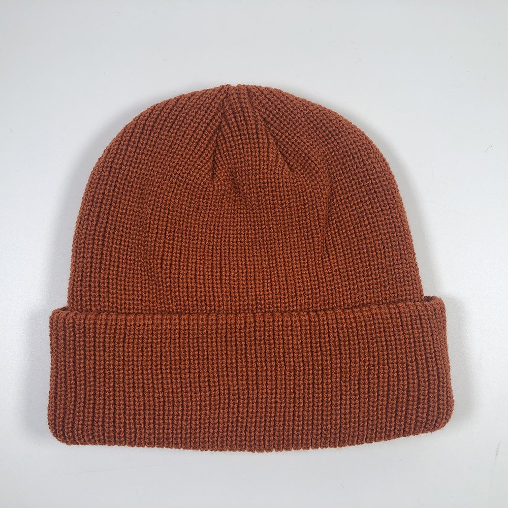 OEM adults fancy knitted ribbed thick blank beanies hats Camel Skull outdoor private label beanie Custom stitched logo beanie