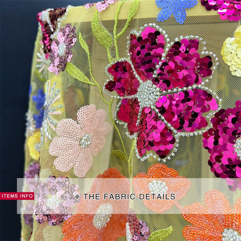 2022 nigeria high quality lace fabric 3d flower sequin lace fabric for wedding dress