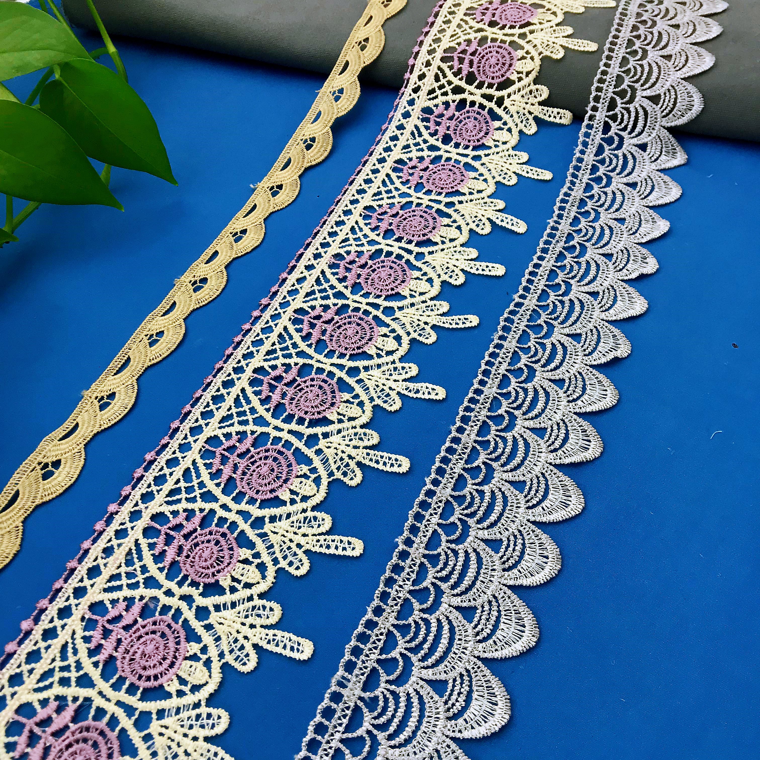 High Quality Home Textile Accessories Polyester Milk Silk Embroidery Chemical Lace Trim For Curtain Decoration
