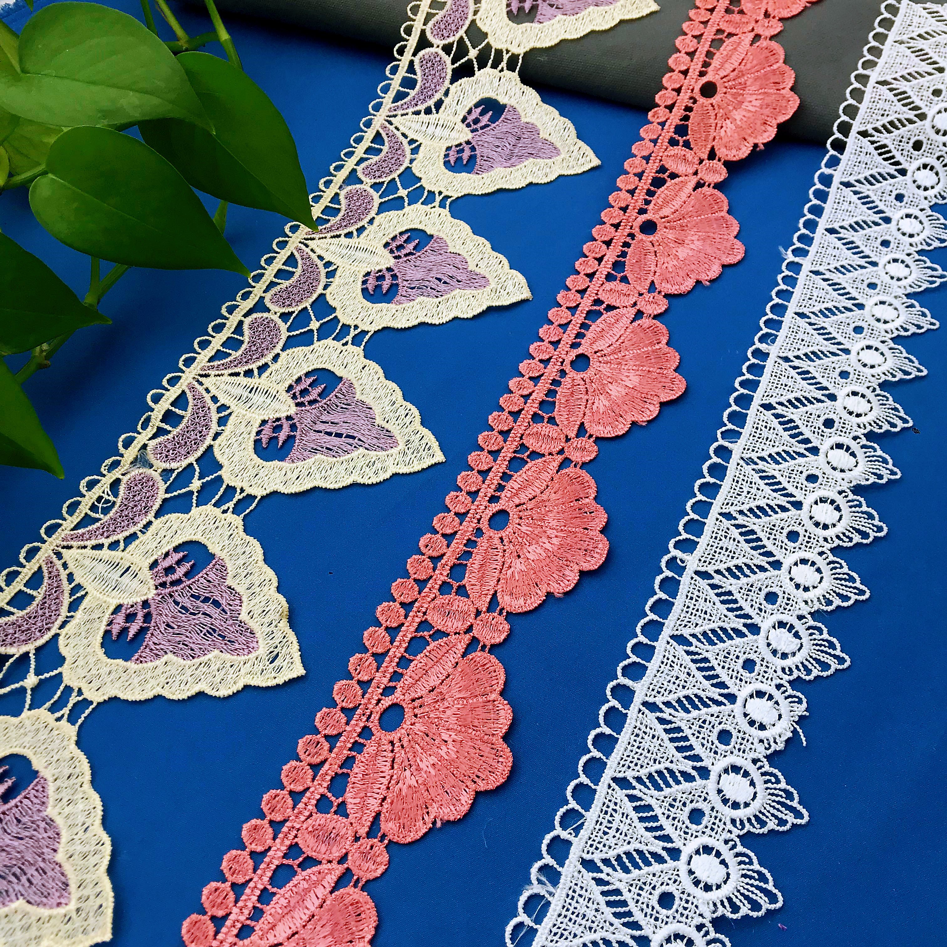 High Quality Home Textile Accessories Polyester Milk Silk Embroidery Chemical Lace Trim For Curtain Decoration