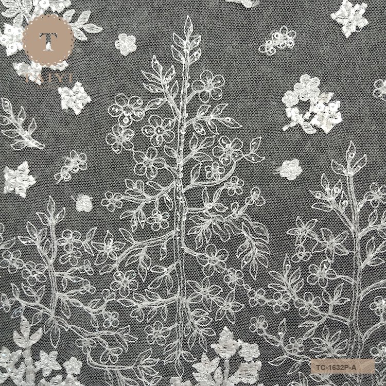 Glitter Sequin Embroidered Lace Fabric For Wedding Dress