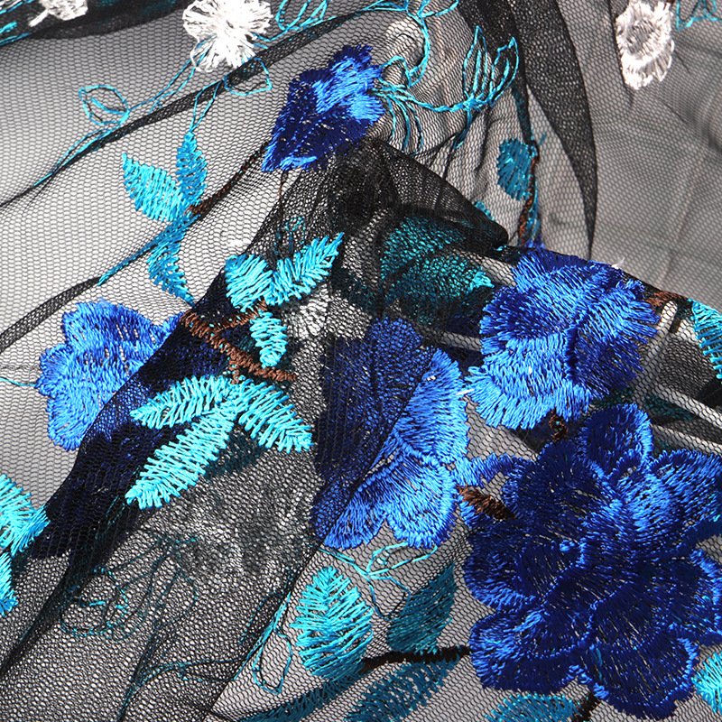 Manufacturers Direct Blue Small Peony Flowers Embroidery Mesh New Wedding Dress Decorative Fabric