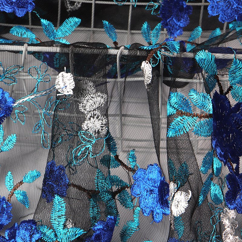 Manufacturers Direct Blue Small Peony Flowers Embroidery Mesh New Wedding Dress Decorative Fabric