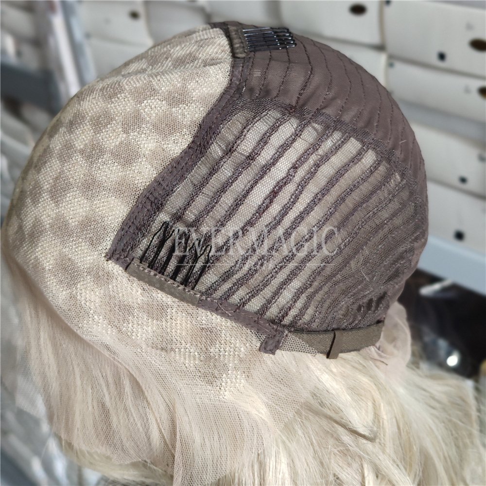 Evermagic Luxury Balayage Highlight F116 Ash blonde Color Natural Wavy Deep Part Lace Front Human Hair Wigs