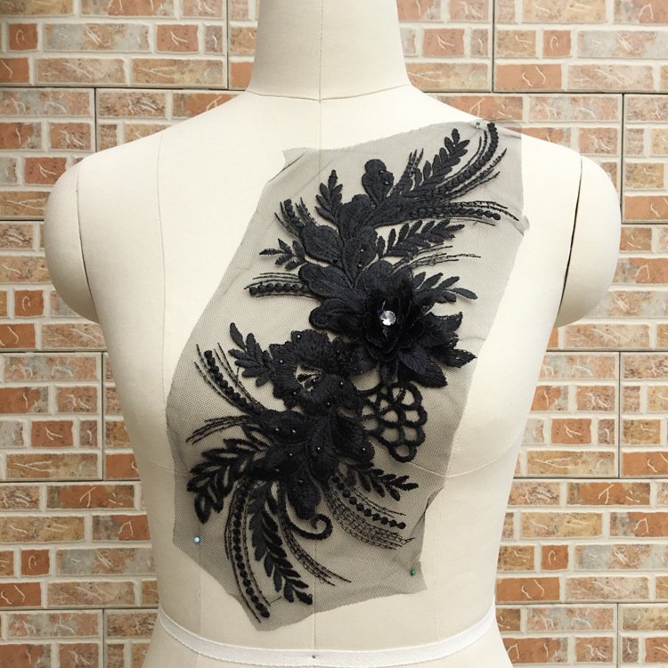 3D Flower Applique Beaded Embroider Flower LACE Patch Bridal Wedding Dress Embossed Beading Embroidery lace