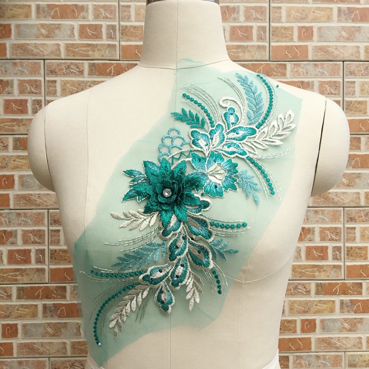 3D Flower Applique Beaded Embroider Flower LACE Patch Bridal Wedding Dress Embossed Beading Embroidery lace
