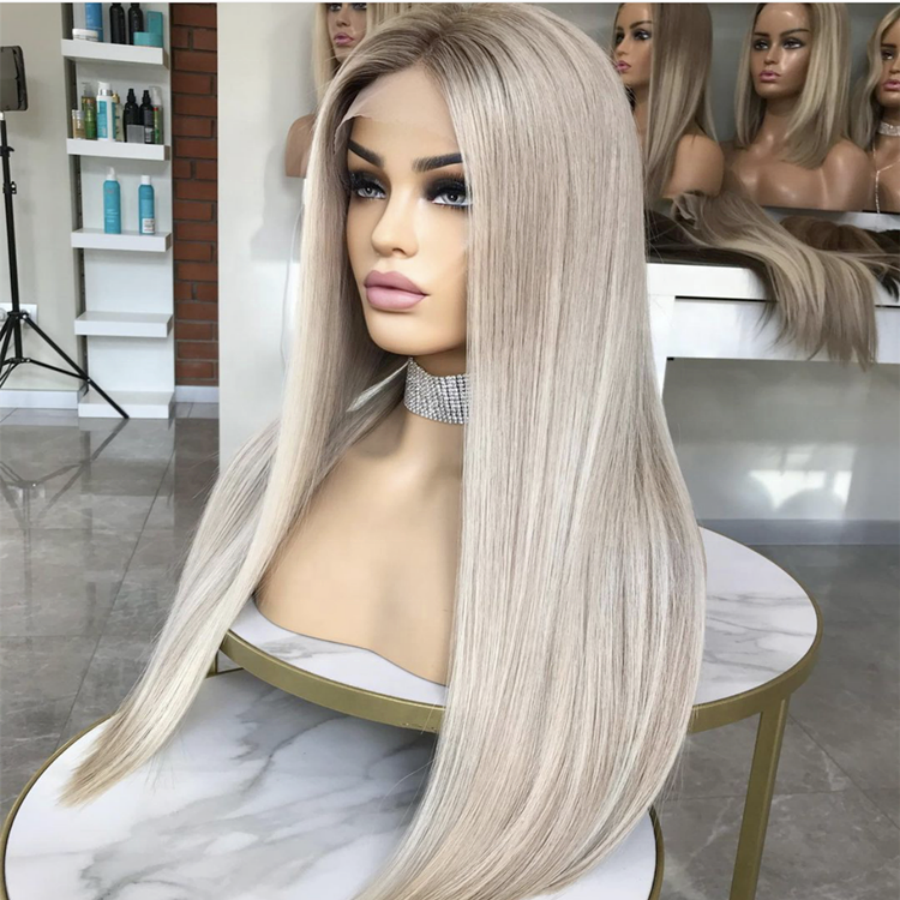 Hot Product 100% Pre Pluck Platinum color HD Lace Cuticle Aligned European Hair Highlights Long Straight Hair Lace Front Wigs