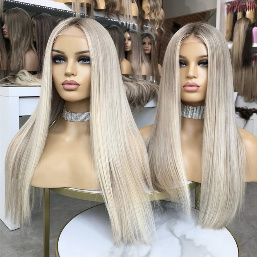 Hot Product 100% Pre Pluck Platinum color HD Lace Cuticle Aligned European Hair Highlights Long Straight Hair Lace Front Wigs