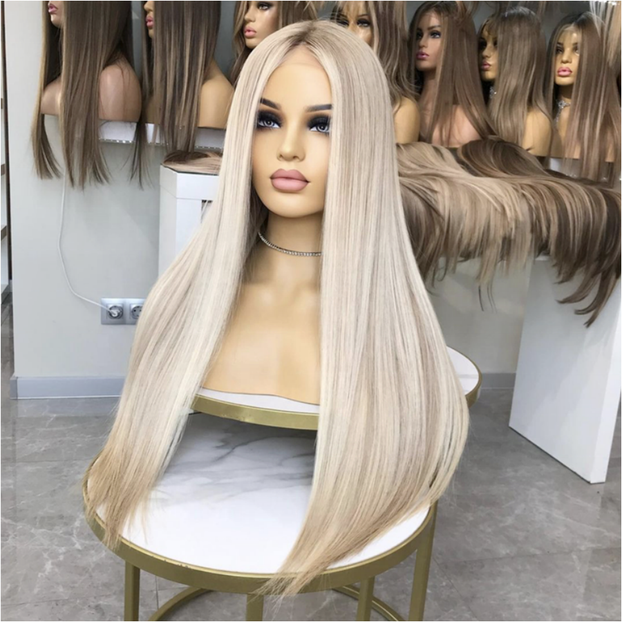 Hot Product 100% Pre Pluck Platinum color HD Lace Cuticle Aligned European Hair Highlights Long Straight Hair Lace Front Wigs