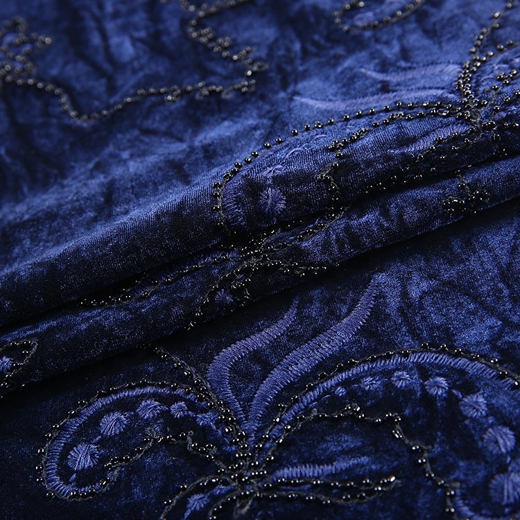 HA-15210C Embroidered hand work embroidery dress velvet material fabric for clothes