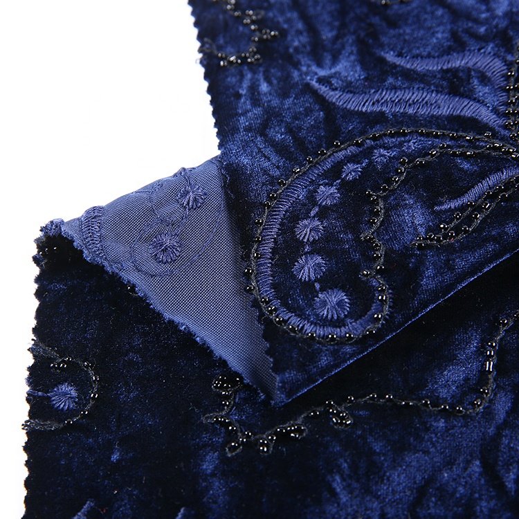 HA-15210C Embroidered hand work embroidery dress velvet material fabric for clothes