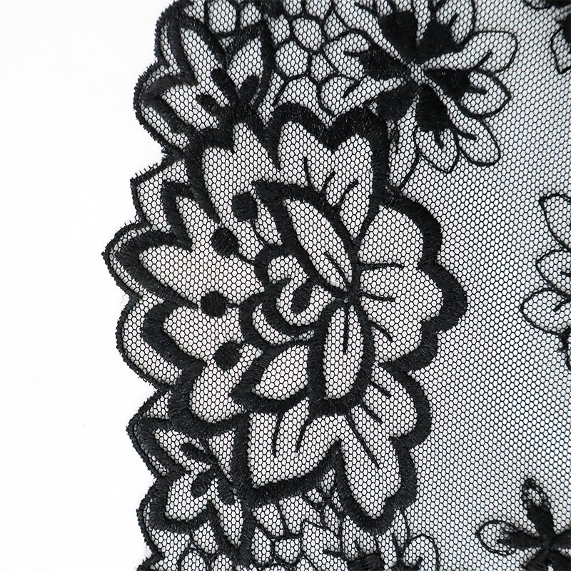 Premium black thin mesh 24cm embroidery with customizable patterns tulle lace fabric