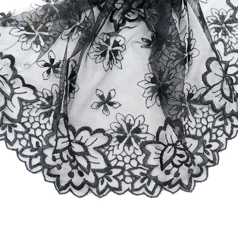 Premium black thin mesh 24cm embroidery with customizable patterns tulle lace fabric