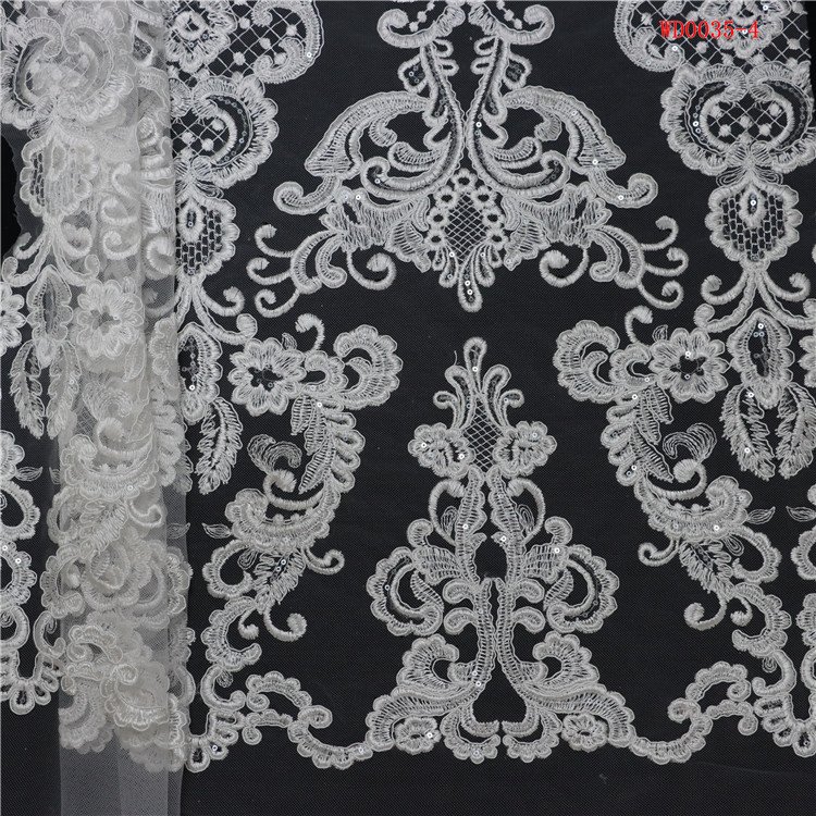 Luxury gold elegant white french Crystal Tube Glass Beads shining sequins fabric Cord embroidery fabric for wedding party dress