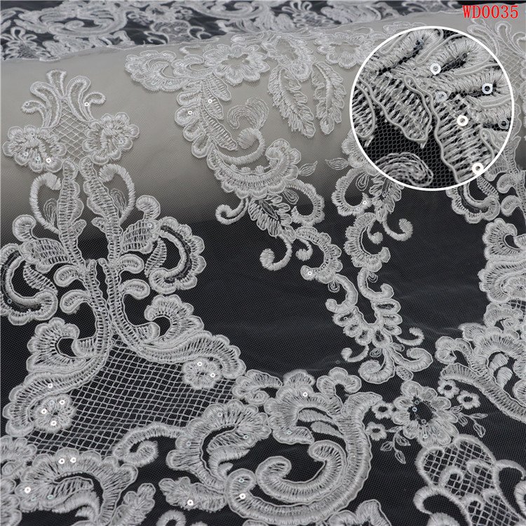 Luxury gold elegant white french Crystal Tube Glass Beads shining sequins fabric Cord embroidery fabric for wedding party dress
