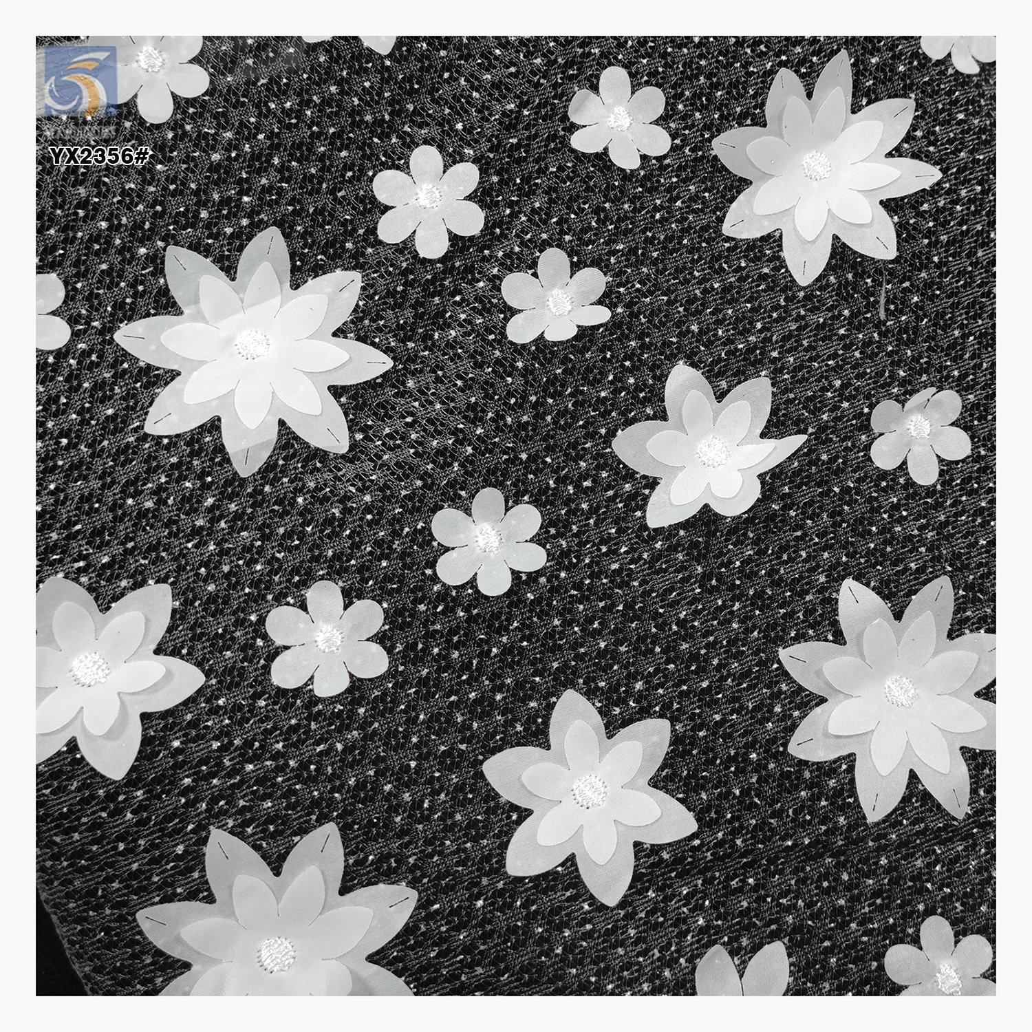 White 3D Small Flowers Embroidery Mesh Wedding Lace Fabric Lolita Clothing Sparkle Glitter Net Tulle Fabric