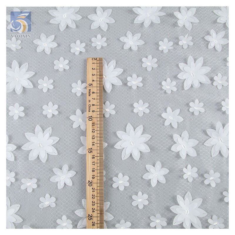 White 3D Small Flowers Embroidery Mesh Wedding Lace Fabric Lolita Clothing Sparkle Glitter Net Tulle Fabric