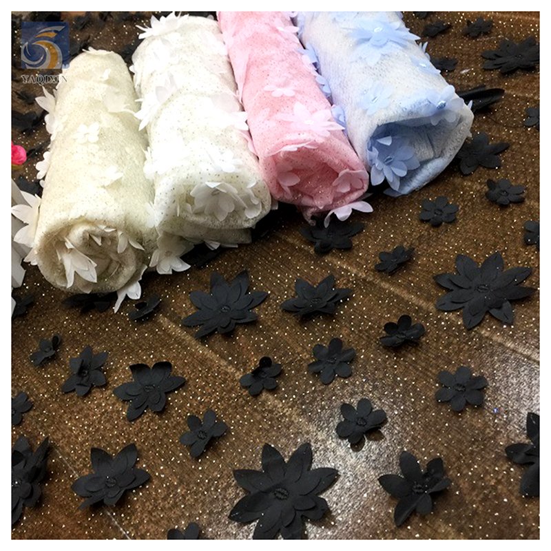 White 3D Small Flowers Embroidery Mesh Wedding Lace Fabric Lolita Clothing Sparkle Glitter Net Tulle Fabric