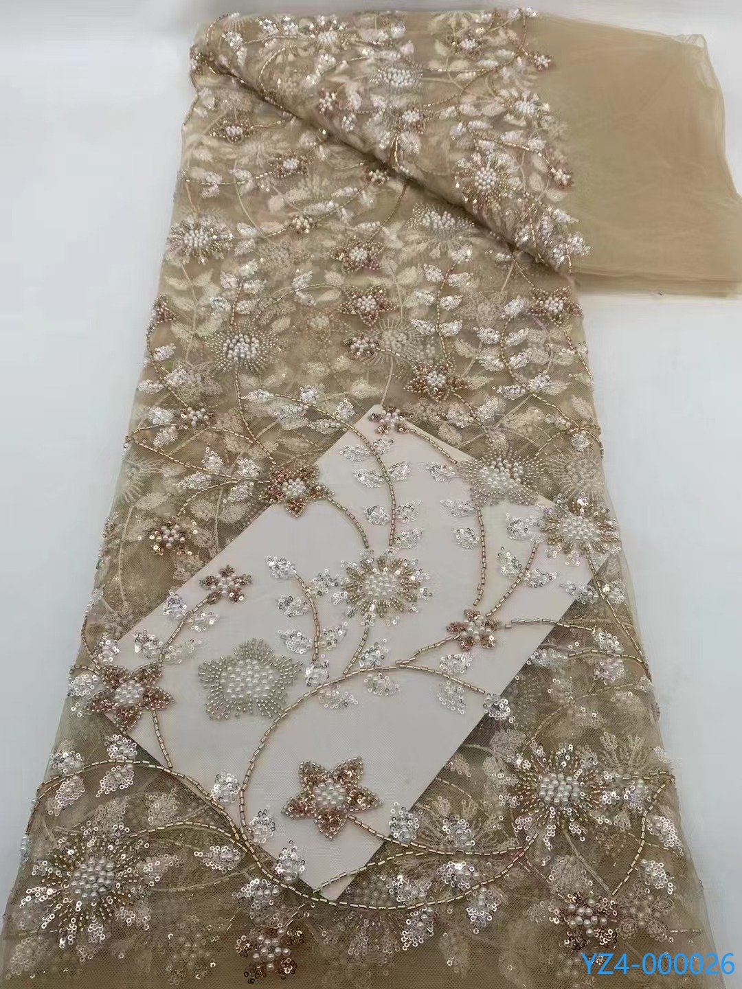 2024 new design Factory price customized High Quality Sequins Lace Heavy Beaded Fabric For Bridal