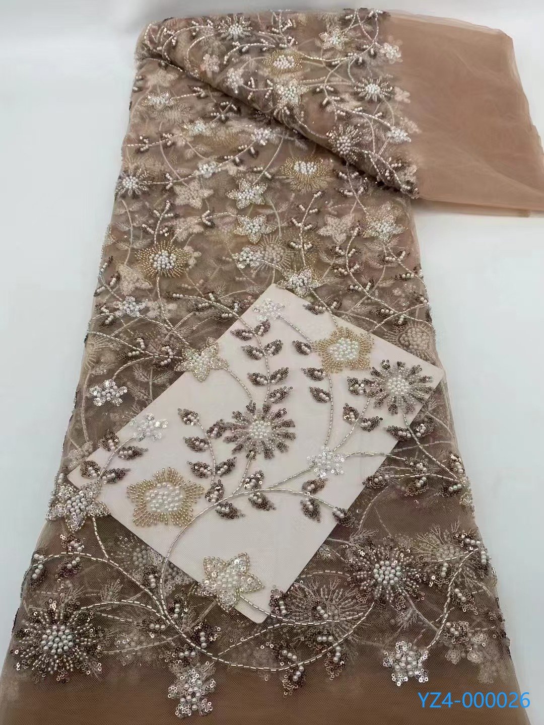 2024 new design Factory price customized High Quality Sequins Lace Heavy Beaded Fabric For Bridal