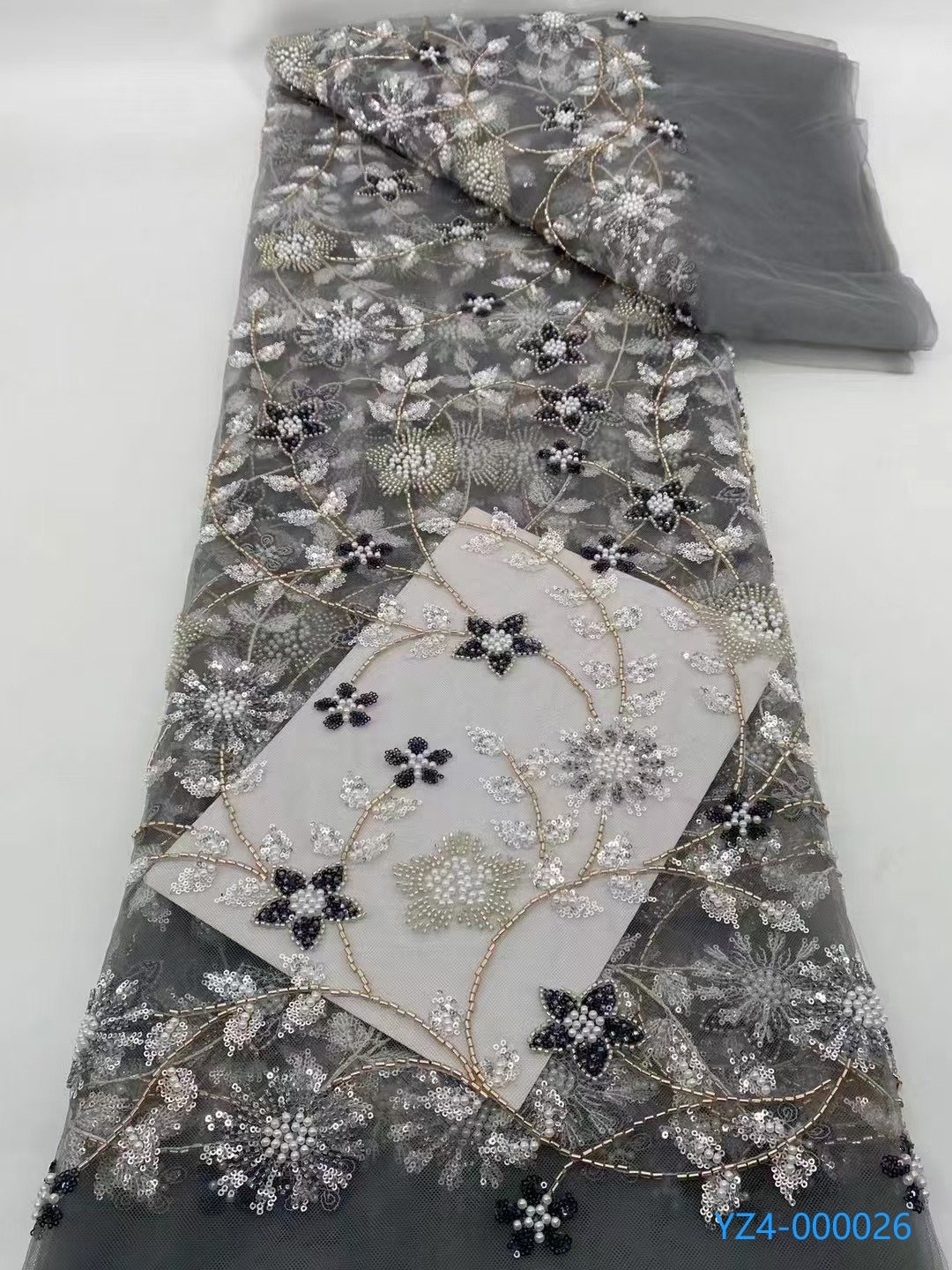 2024 new design Factory price customized High Quality Sequins Lace Heavy Beaded Fabric For Bridal