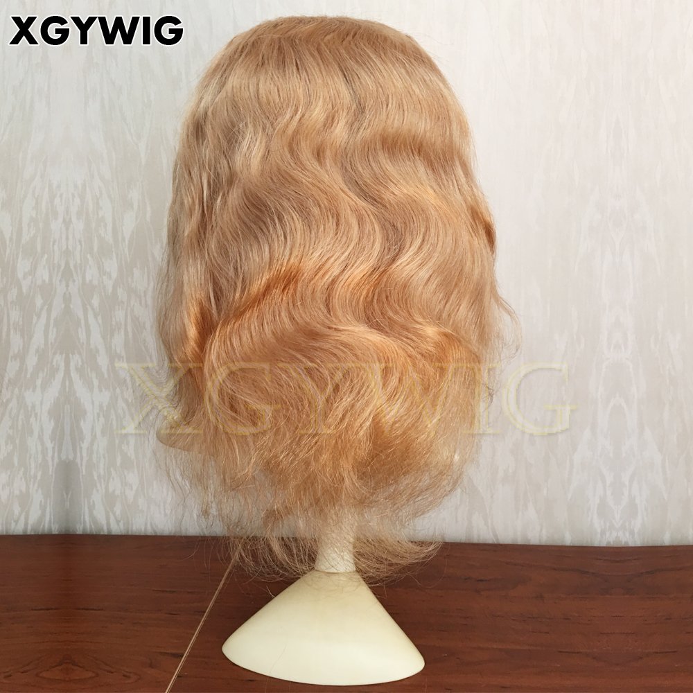 Stock 100% virgin Brazilian 14" color 27# short body wave 13x4 glueless 150% density honey blonde lace front human hair wig