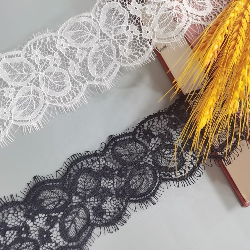 Wholesale textile ornaments width 8.cm eyelash lace white and black nylon lace
