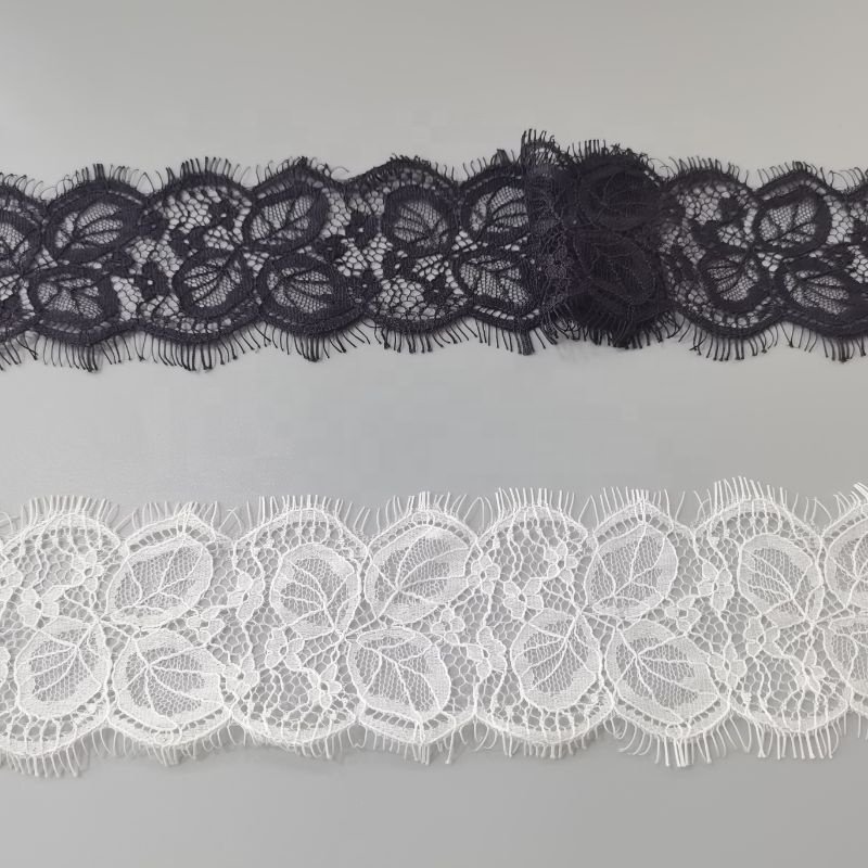 Wholesale textile ornaments width 8.cm eyelash lace white and black nylon lace
