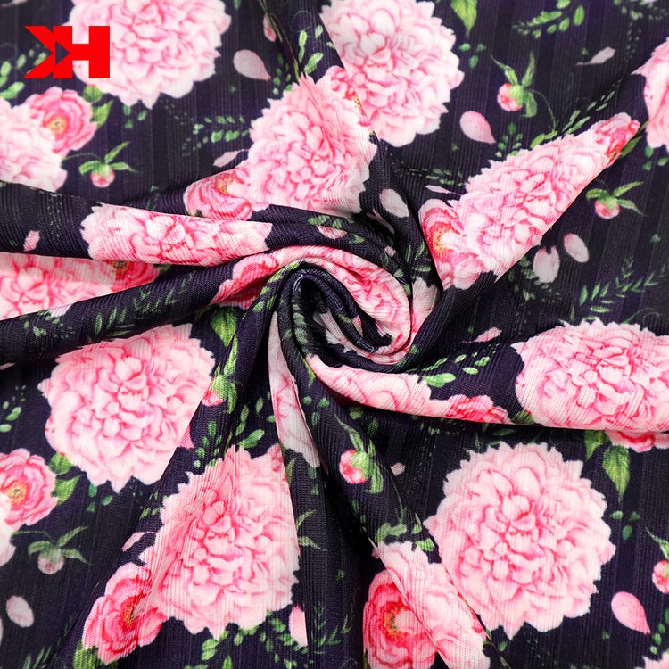 Kahn digital print floral spandex fabric knitting rib knit fabric rib for Loungewear
