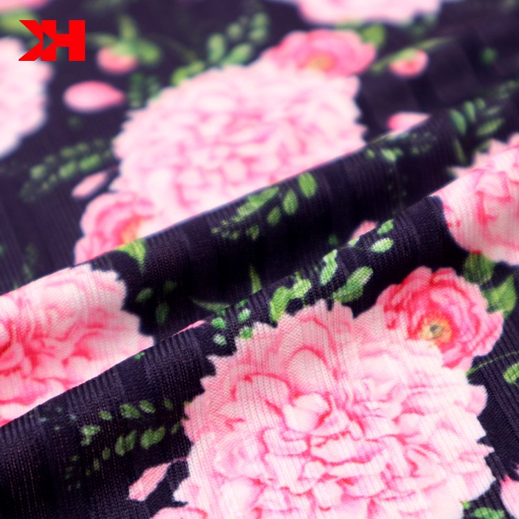 Kahn digital print floral spandex fabric knitting rib knit fabric rib for Loungewear