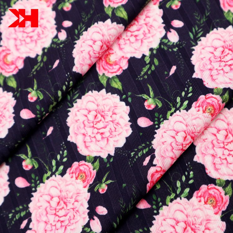 Kahn digital print floral spandex fabric knitting rib knit fabric rib for Loungewear