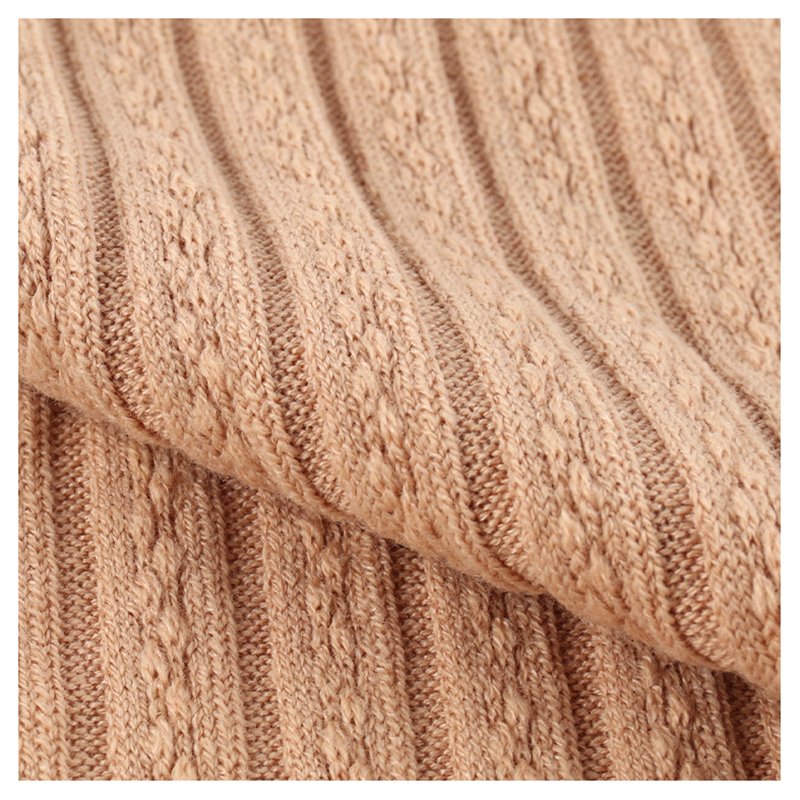 Breathable Polyester Rayon Cotton Spandex Stretch Stripe Jacquard Fabric Thick Rib Knit Fabric for Sweater Blouses