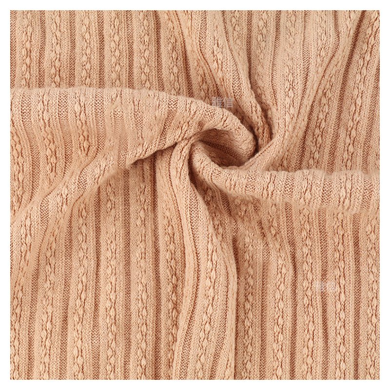 Breathable Polyester Rayon Cotton Spandex Stretch Stripe Jacquard Fabric Thick Rib Knit Fabric for Sweater Blouses