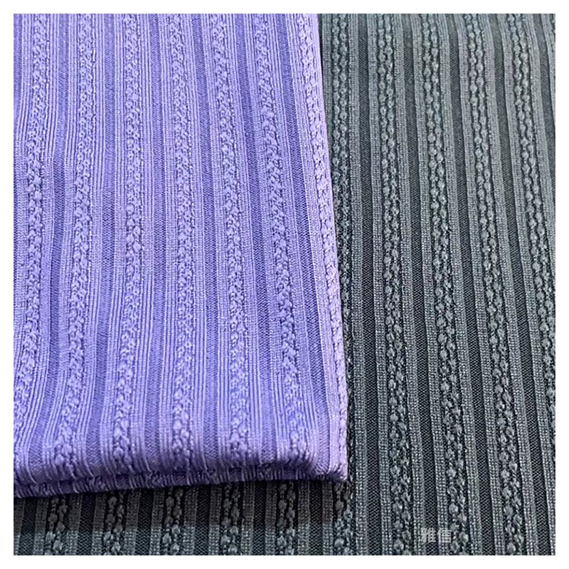 Breathable Polyester Rayon Cotton Spandex Stretch Stripe Jacquard Fabric Thick Rib Knit Fabric for Sweater Blouses