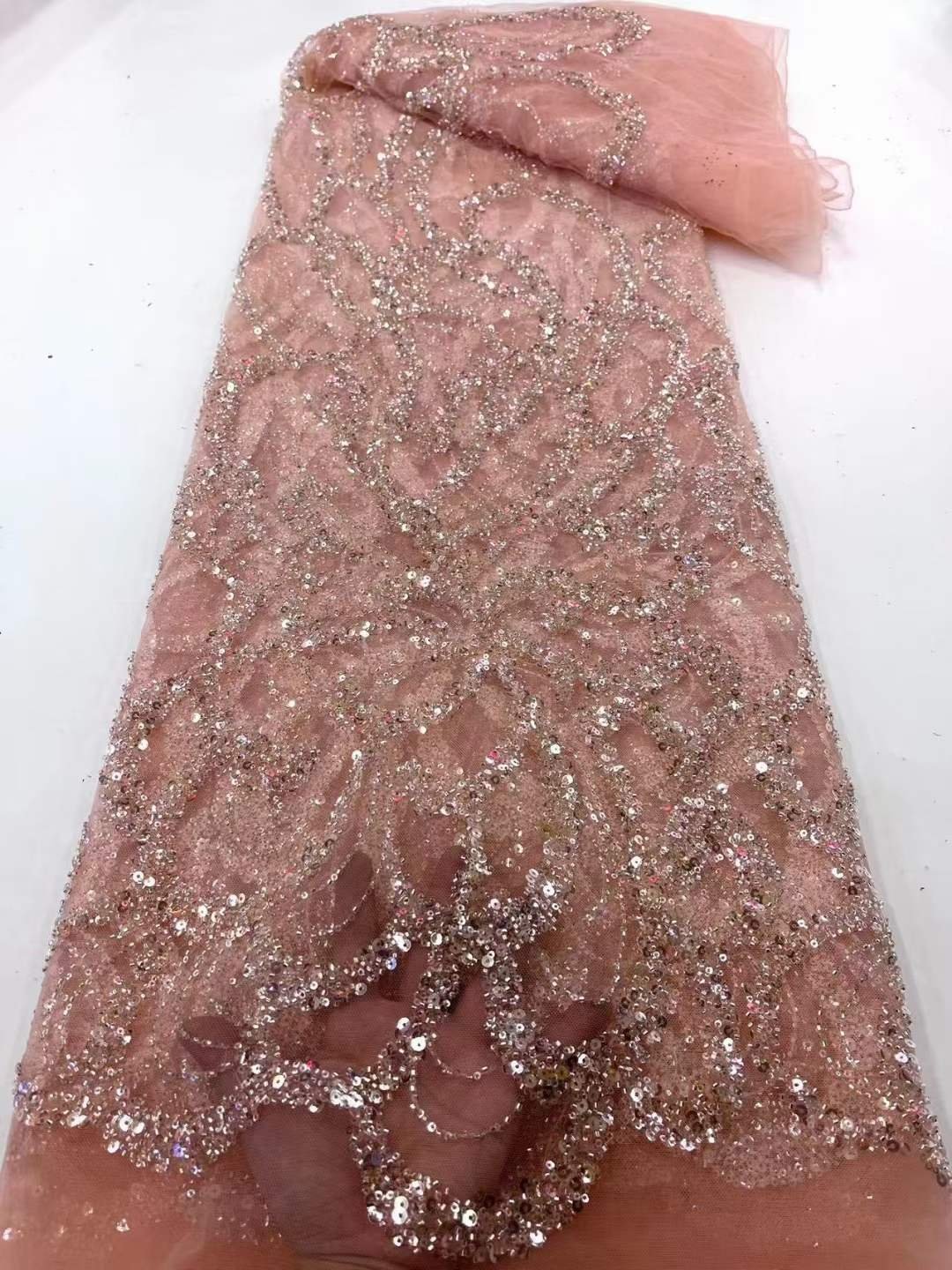 DELACE Luxury supplier 5 yards french tulle sequin lace fabric african Multicolor fabric for evening dress