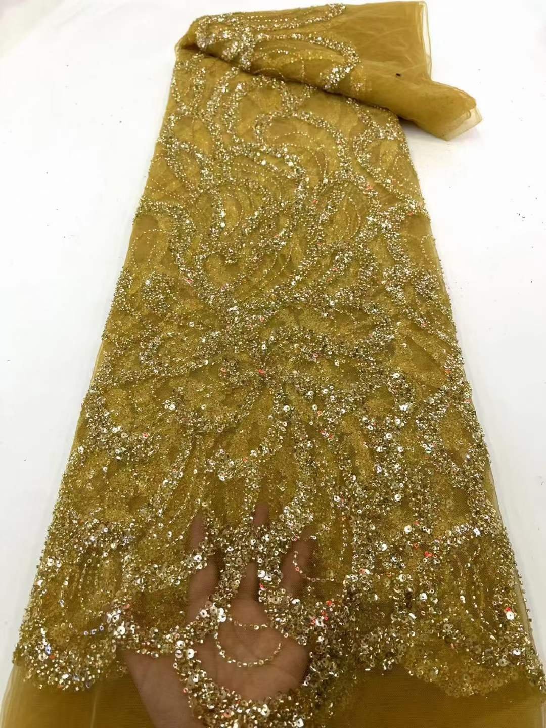 DELACE Luxury supplier 5 yards french tulle sequin lace fabric african Multicolor fabric for evening dress
