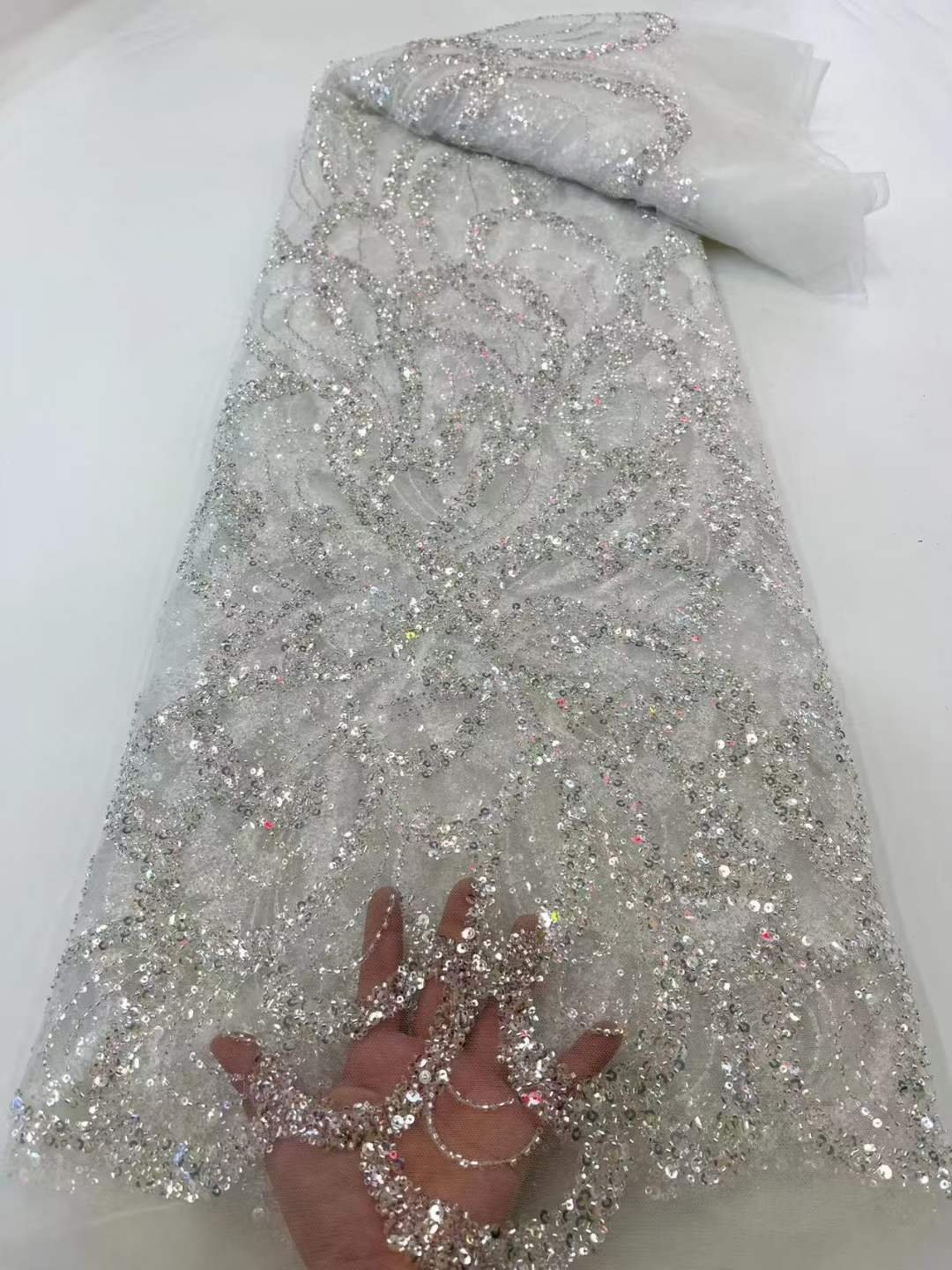 DELACE Luxury supplier 5 yards french tulle sequin lace fabric african Multicolor fabric for evening dress