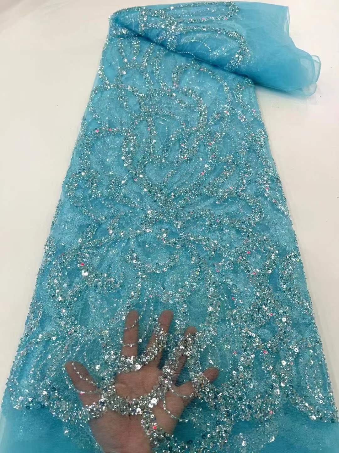 DELACE Luxury supplier 5 yards french tulle sequin lace fabric african Multicolor fabric for evening dress