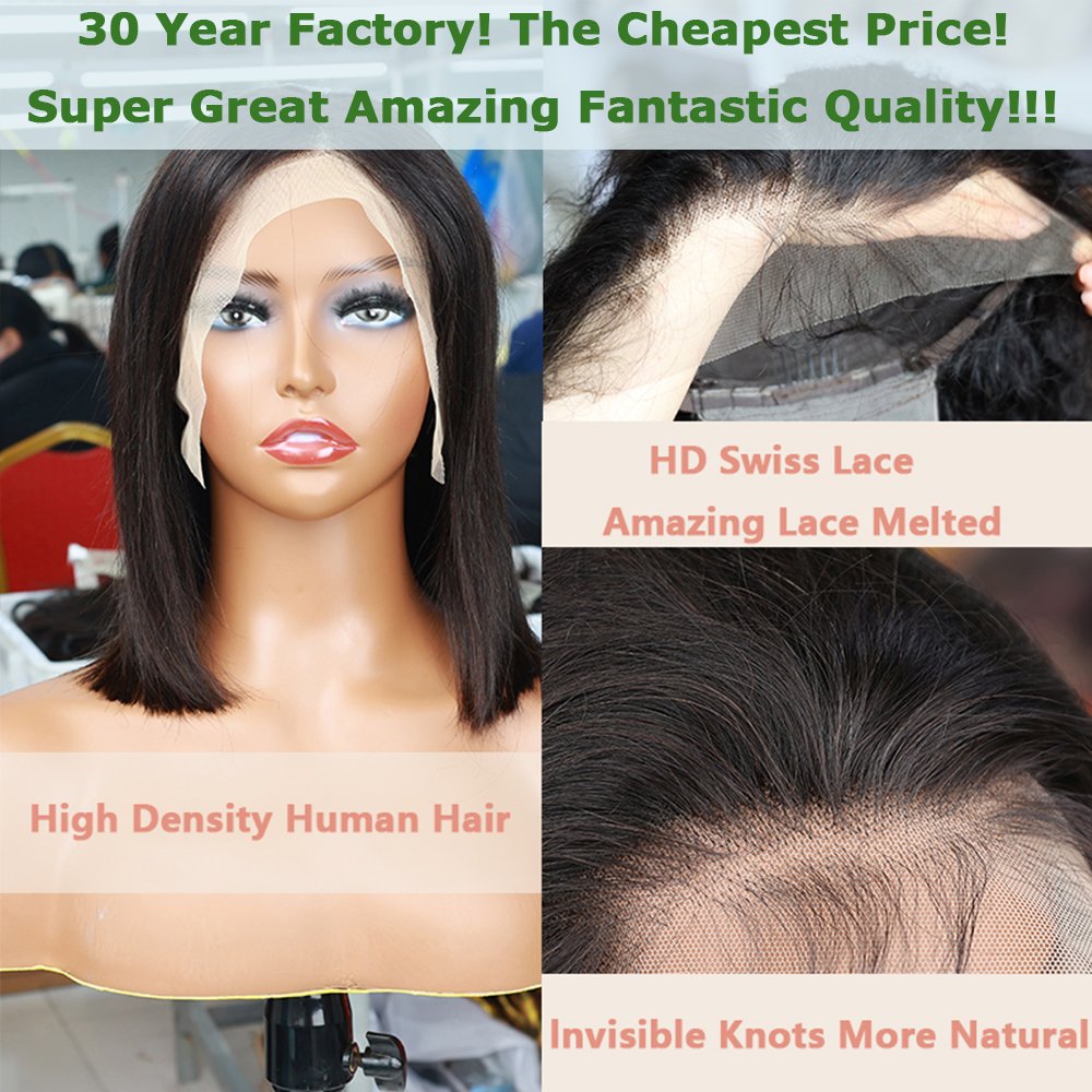 Wholesale Bob Straight Wig Pre Plucked Bob Wig Human Hair Straight Lace Front Wig Women Brazilian Hair for Black Long Swiss Lace