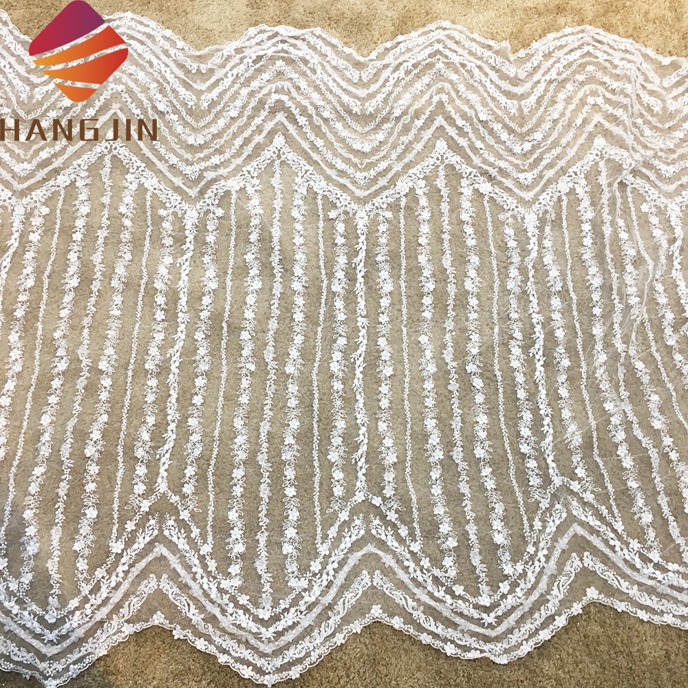 Luxury 3D Beaded Haute Couture Fabric Lace By Yard Pure White Bridal Gown Wedding Dress Embroidery Tulle Net Lace Fabric