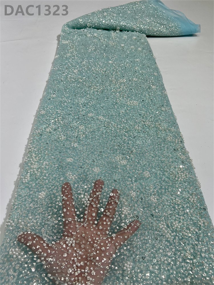 White Pearls Beads Tulle Lace Mesh Embroidery Fabric Beaded Lace Fabric for Dress