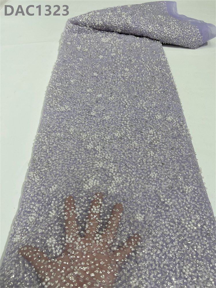 White Pearls Beads Tulle Lace Mesh Embroidery Fabric Beaded Lace Fabric for Dress