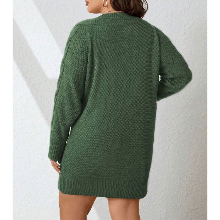 women Long Sleeves sweaters Crew Neck Slouchy Jumper Wrap Green Spring Fall Basic Dress